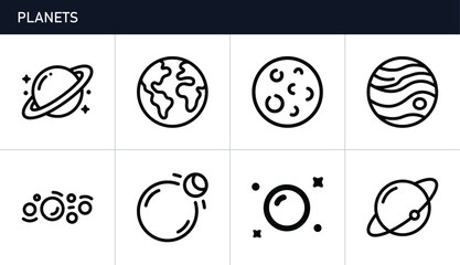 Planet icons set with Earth, Moon and Saturn for space exploration and astronomy © Nime