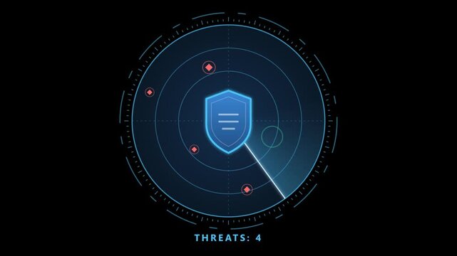 Cyber security radar scanning for threats on transparent background