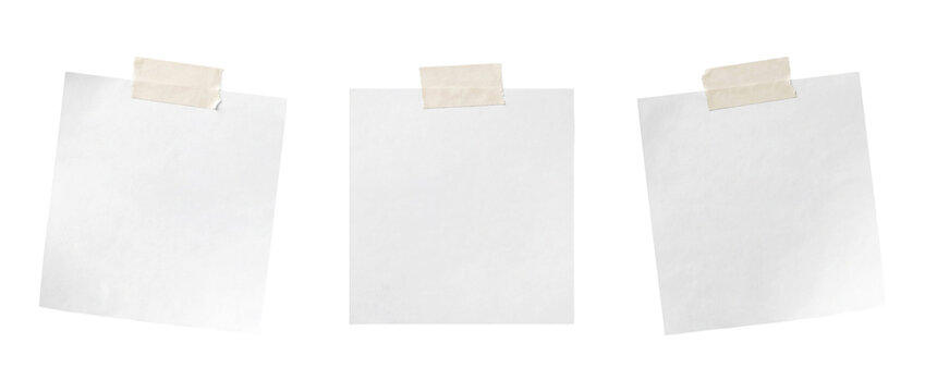 Three blank paper notes isolated on transparent background