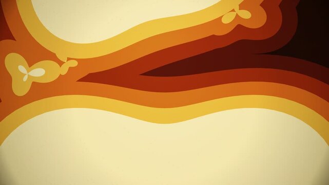A stylish retro 1970s inspired abstract animation featuring smooth undulating waves in warm autumn colors with a subtle organic grain texture.