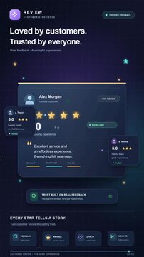 Customer feedback dashboard showing star ratings and testimonials