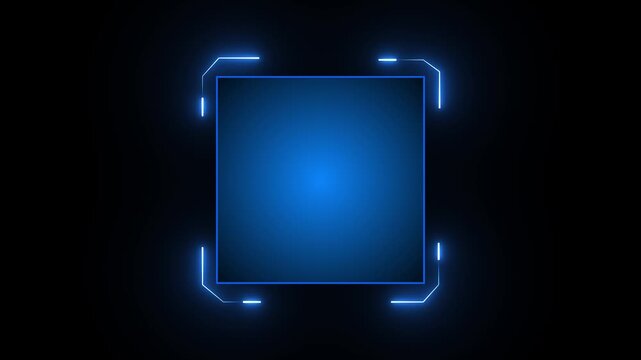 Blue Neon Square Frame Animation on Black Background, Glowing Digital Border with Futuristic Blue Light Effects, Abstract Technology Background Motion Graphic, 4K,... 4K video,..