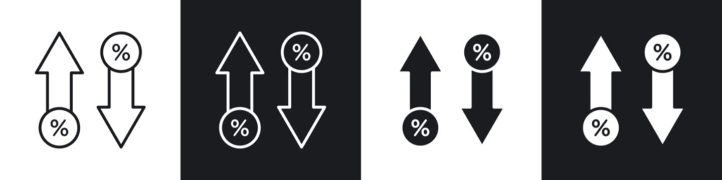 High and Low Percent arrow icon flat outline in black