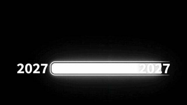 New year 2027 loading bar animation Year changing from 2026 to 2027. Loading bar from 2026 to 2027 new year transfer animation. Almost reaching New Year on black background