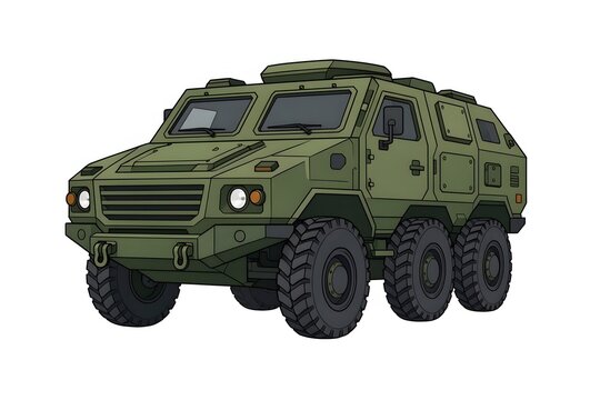 Green armored military vehicle illustration for defense concepts and tactical transport designs