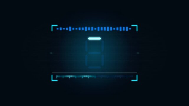 Cyan seven-segment display HUD countdown with glitch digits