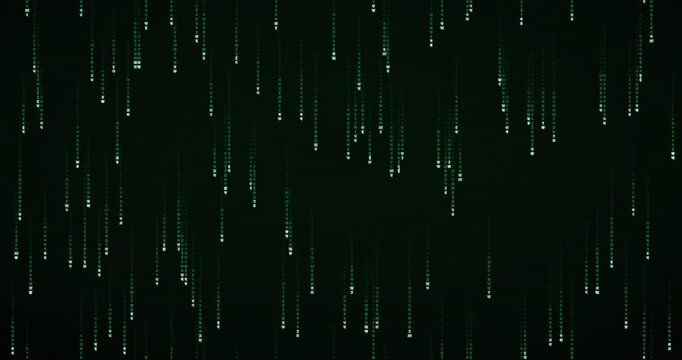 Devanagari characters fall slowly in a phosphor green matrix rain animation, creating a deep mainframe atmosphere.