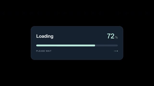 A digital status bar interface animation shows progress from 0 to 100 percent on a transparent background with alpha channel for video overlays.