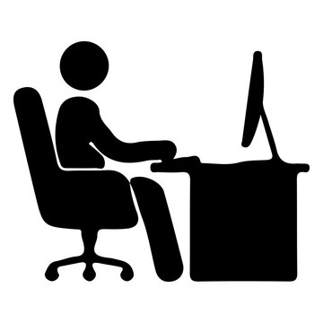 Person sitting at desk using computer isolated on white background digital office.