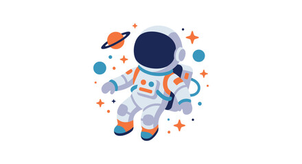 Astronaut floating amidst planets and stars is a colorful vector illustration on a white background © naimST