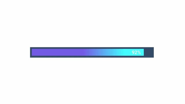 Minimal flat vector animation of a blue and purple gradient progress bar with a striped fill on a transparent background, ideal for software loading screens, data processing interfaces, and UI motion 