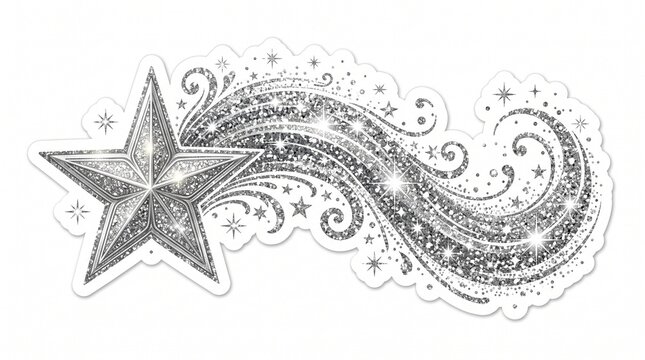 Elegant silver shooting star and comet swirls with intricate patterns