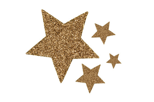Christmas Xmas Scrapbooking Scrapbook Collage Template -  Set Collection of Golden Gold Glitter Star Sticker, Isolated on Transparent Background Png