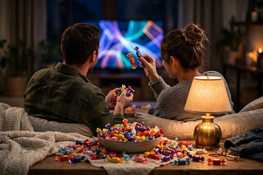 Parents Sorting the Candy Haul After Dark