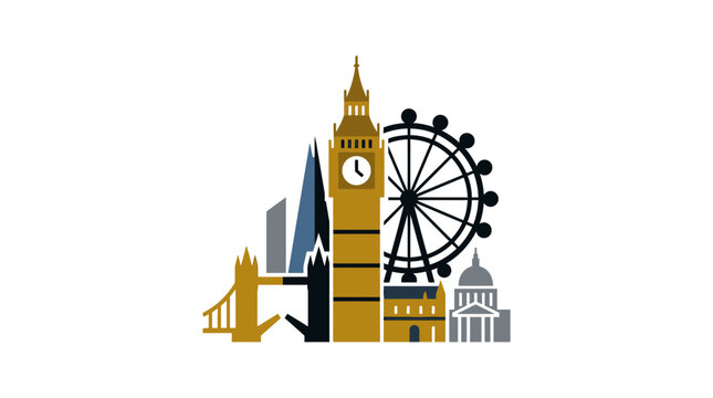London Landmarks Icon Set Featuring Big Ben London Eye Tower Bridge and St Paul s Cathedral