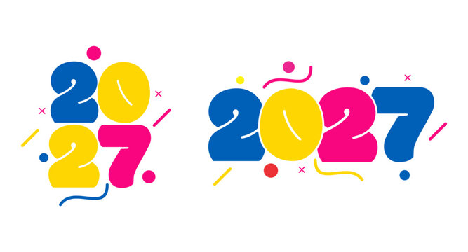 Colorful 2027 New Year Celebration Typography with Confetti and Abstract Shapes
