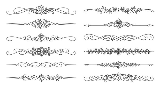 Set of elegant vintage floral dividers for wedding invitations and