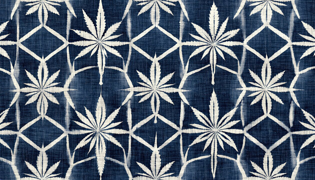 Traditional Japanese asanoha hemp leaf pattern on indigo fabric