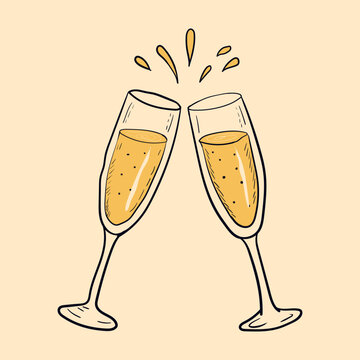 MobileTwo toasting champagne glasses hand drawn vector illustration
