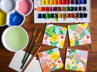 acrylic watercolor hand painting creativity seamless pattern art design illustration home flower garden nature hobby leisure lifestyle workshop class artist colours drawing brush paintbrush palette © Benjavisa Ruangvaree