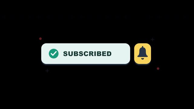 Cartoon Subscribe Button with Hand Cursor and Yellow Bell, transparent background alpha channel
