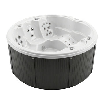 Modern round hot tub with hydrotherapy jets isolated on transparent background