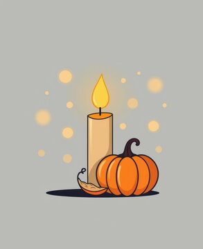 Pumpkin with Candle and Bokeh Lights for Autumn Harvest Celebration Decor