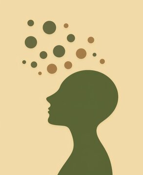 Silhouette of woman with colorful bubbles representing mind expansion and creativity with neutral background