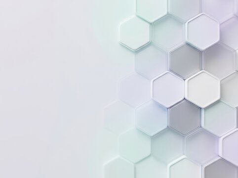 Abstract white hexagonal pattern with a soft gradient. Modern, minimalistic design creates a clean and futuristic look.
