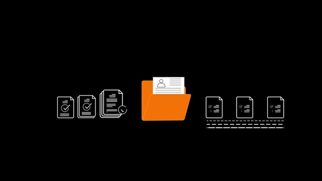 Animated folder icon with document files receiving checkmark icons animated.