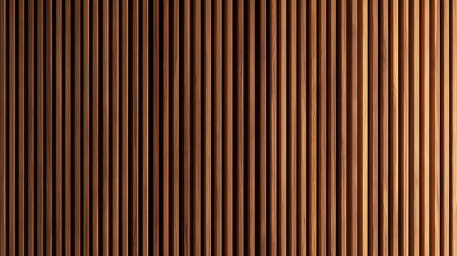 High-resolution 3D render of seamless teak wood panels, parallel vertical slats, warm golden-brown finish, subtle studio light reflections, professional product display backdrop.