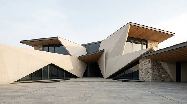 Angled facade planes create a prism-like architectural composition while maintaining a practical residential layout.