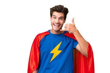 Super Hero caucasian man over isolated background making phone gesture. Call me back sign © luismolinero