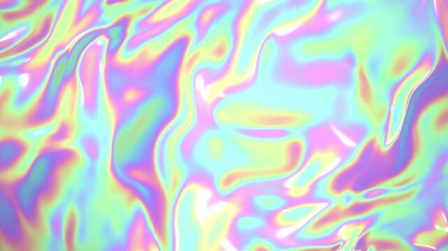 Opal milk pearlescent shimmering fluid waves loop animation. Holographic iridescent liquid flowing surface abstract background
