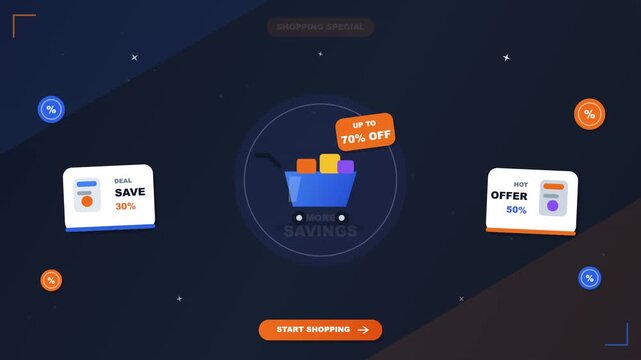 Digital E-commerce Promotion Banner Featuring Online Shopping Cart Graphics and Seasonal Discount Savings Offers