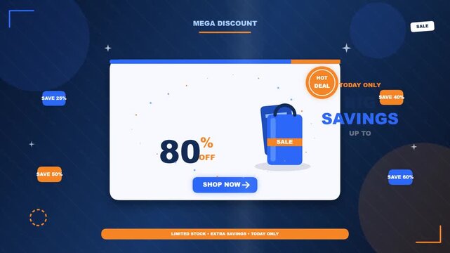 Digital Promotion Banner Featuring Eighty Percent Price Reduction and Online Shopping Cart Graphics for E-commerce Marketing Campaigns