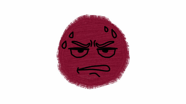 Annoyed Red Emoji Vector Illustration with Sweat Drops and Frustrated Facial Expression