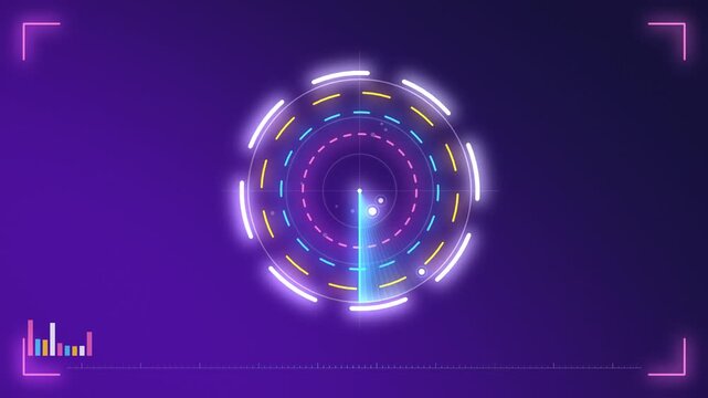 Cybernetic digital hud dashboard motion graphic, looping background in modern violet gradient with pink and sky blue colors, ideal for YouTube explainers and intros