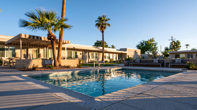 Small empty pool with clear poolside foreground