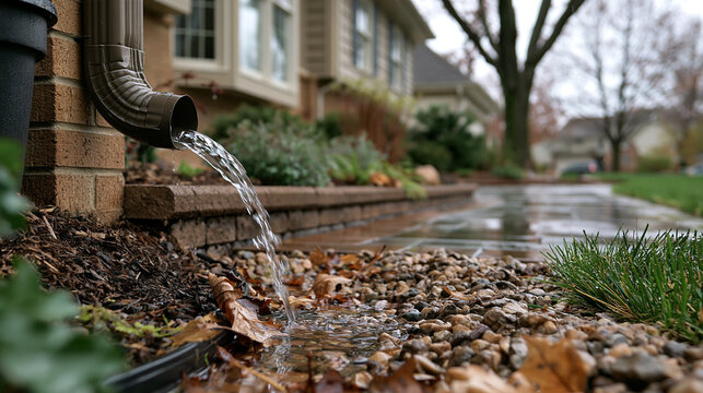 Downspout extension directing rainwater stream