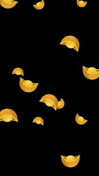 Gold yuanbao ingots falling seamless loop vertical video