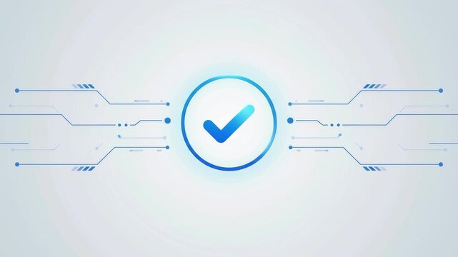 Abstract technology animation with circuit board lines and checkmark icon