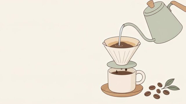 Vector animation of coffee being poured from a kettle into a dripper filter over a cup