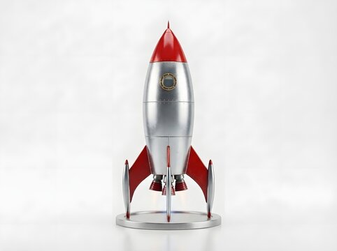 Vintage Silver Rocket Ship Model for Startup