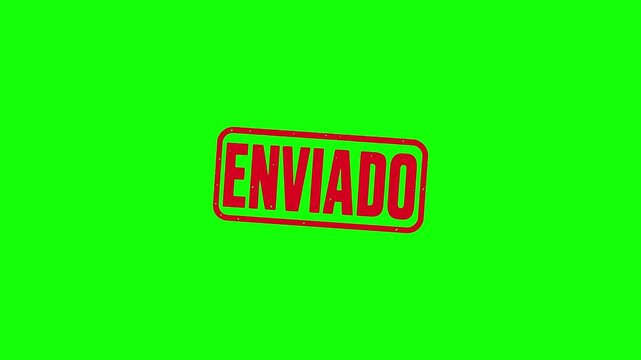 Sello rojo ENVIADO estampado con sello de madera sobre pantalla verde