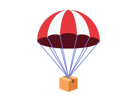 Red and White Parachute Dropping Delivery Box