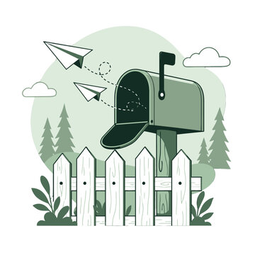 Mailbox with paper airplanes flying in nature