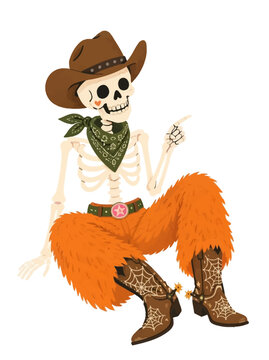 Funny Cowboy Skeleton with Orange Chaps