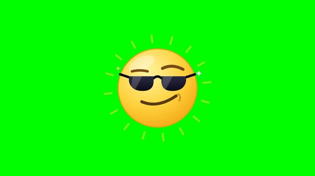 Sun emoji collection with sunglasses on green screen