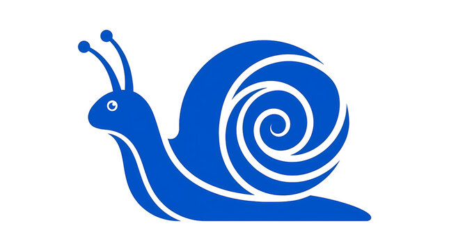 Blue Snail Illustration. Stylized Snail With Spiral Shell and Curved Body. Nature and Wildlife Concept. Minimalist Vector Silhouette Design